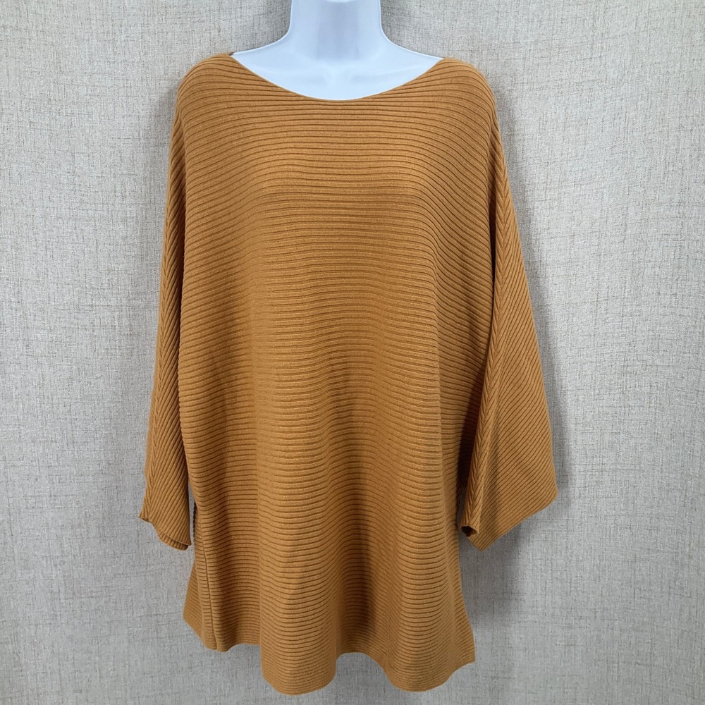 Pure Jill Sweater Womens XL Petite Mustard Yellow Cotton Ribbed Knit Pullover
